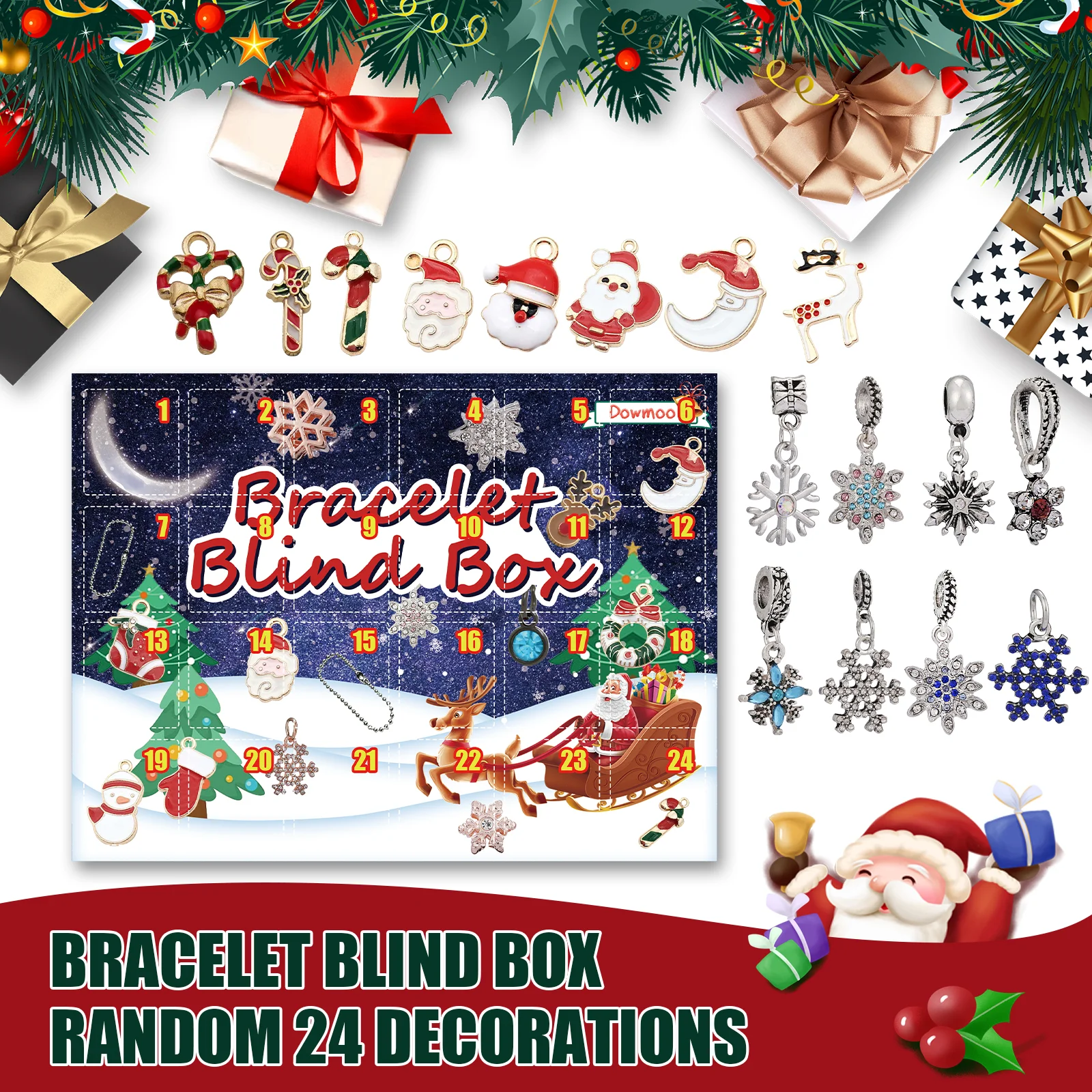 dowmoo christmas advent bracelet blind box D标rlslmh98rx01 日历手链盲盒 1501