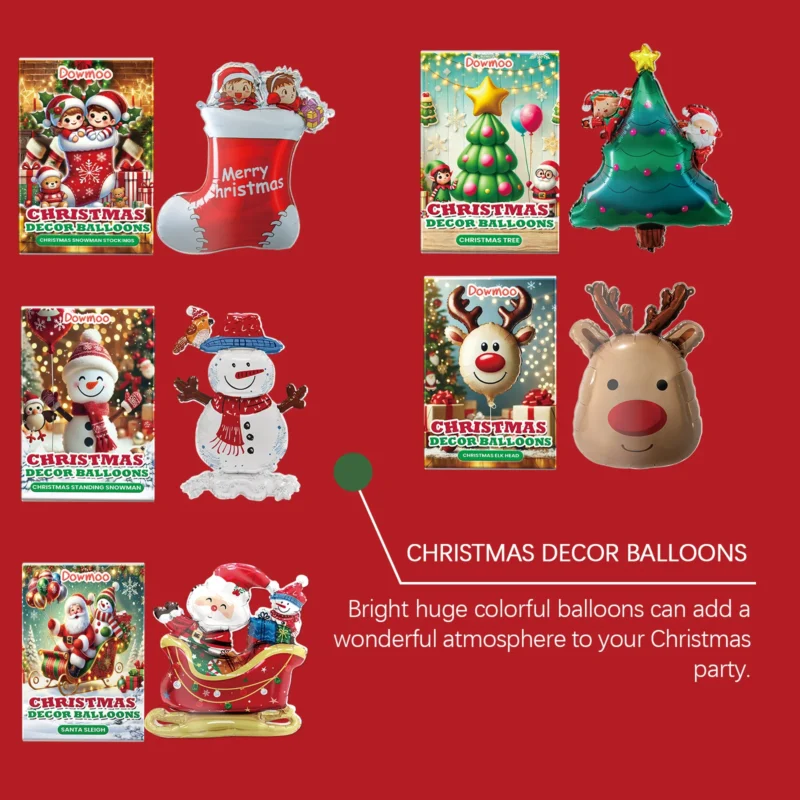 Dowmoo Standing Christmas Balloons Set - Santa, Reindeer, Tree Decorations - Image 4