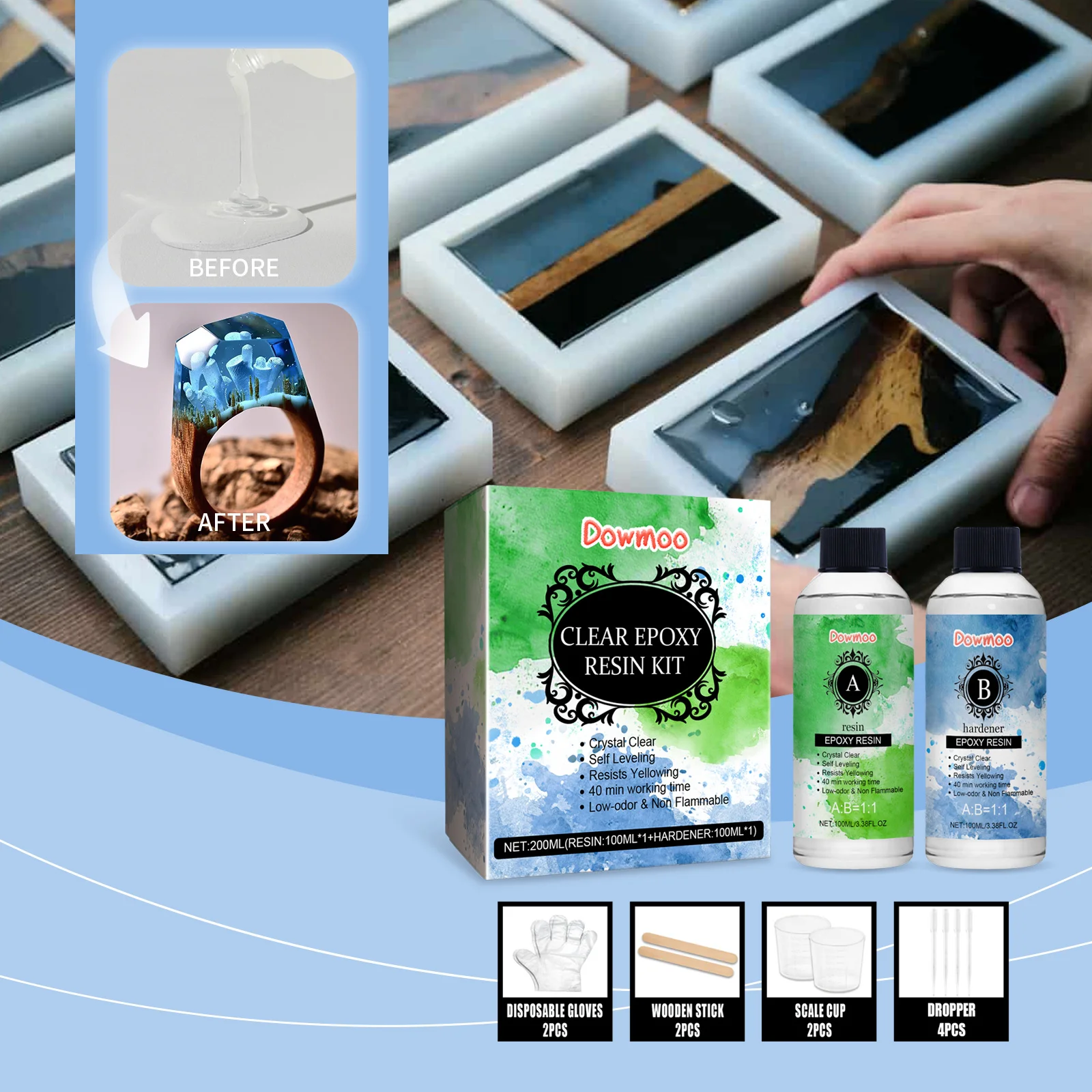 dowmoo clear epoxy resin diy set DOC08 A003 1 GN1 1000