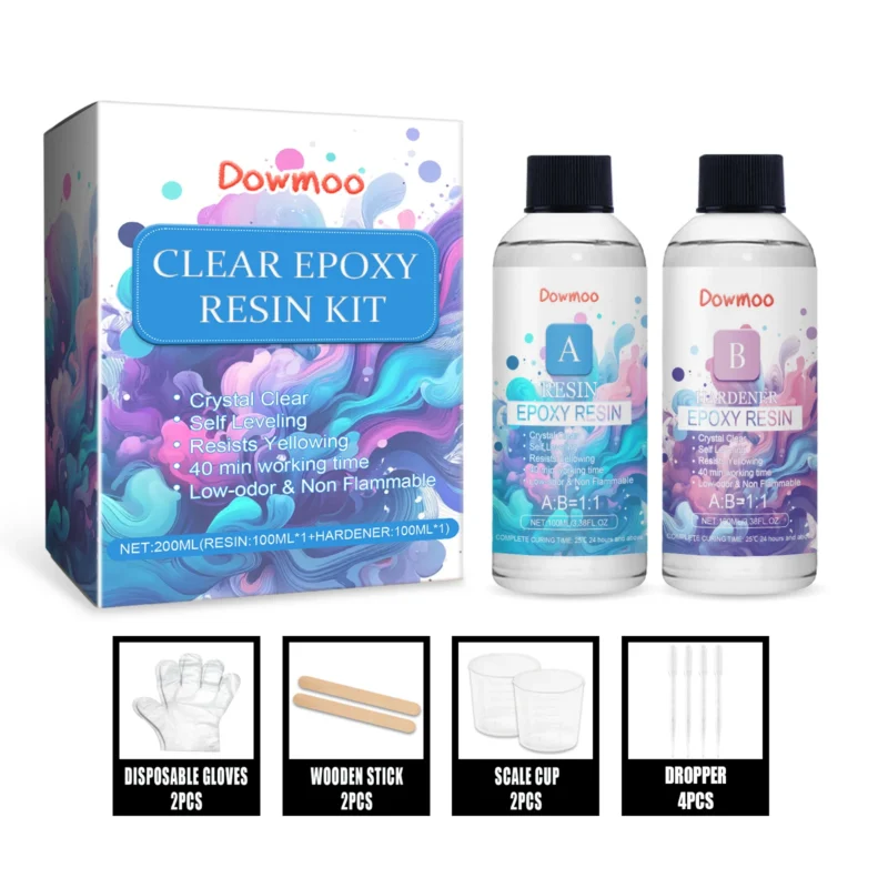 Dowmoo Clear Epoxy Resin Kit: High Transparency, Yellowing Resistant for DIY Crafts