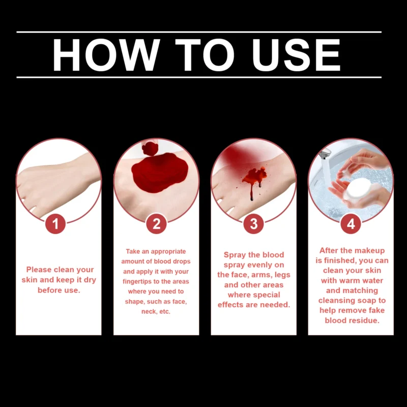 Dowmoo Halloween Fake Blood 3-Piece Set - Washable for Horror Makeup & Special Effects - Image 6