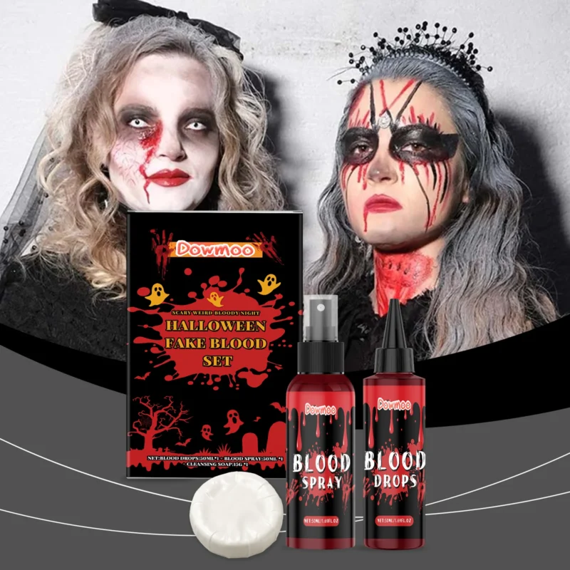 Dowmoo Halloween Fake Blood 3-Piece Set - Washable for Horror Makeup & Special Effects - Image 2