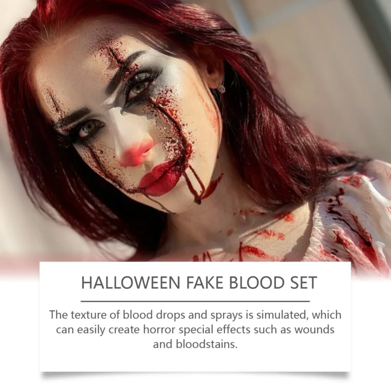 Dowmoo Halloween Fake Blood 3-Piece Set - Washable for Horror Makeup & Special Effects - Image 3