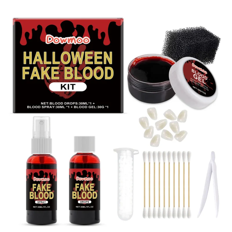 Dowmoo Halloween Fake Blood Makeup Set with Plasma Drops and Clots