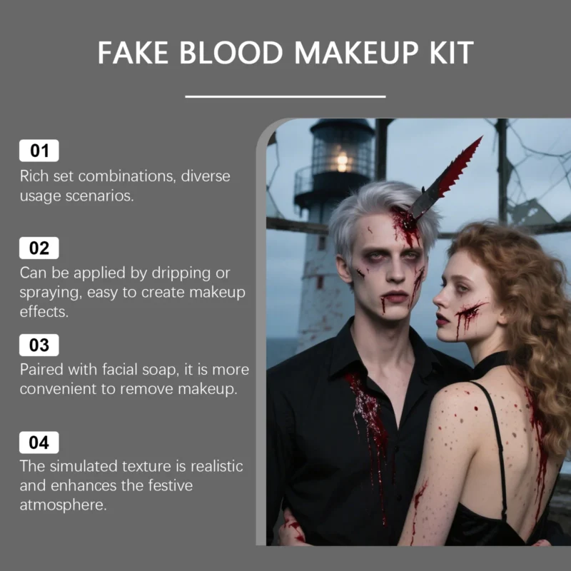 Dowmoo Halloween Fake Blood Makeup Set with Plasma Drops and Clots - Image 3