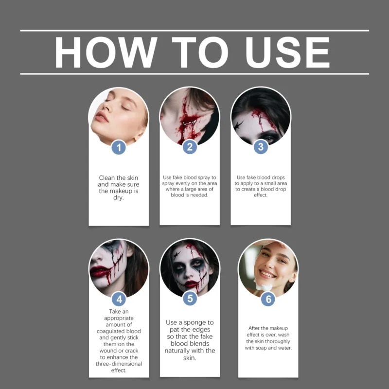 Dowmoo Halloween Fake Blood Makeup Set with Plasma Drops and Clots - Image 6